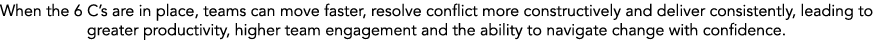 When the 6 C’s are in place, teams can move faster, resolve conflict more constructively and deliver consistently, le...